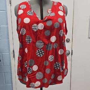 SHEIN Red and Black Polka Dot Tank Top